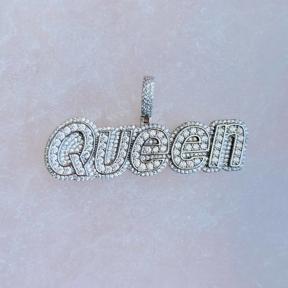 Hip Hop Iced Sexy Queen Pendant 925 Silver Rhodium Plated - Picture 6 of 6
